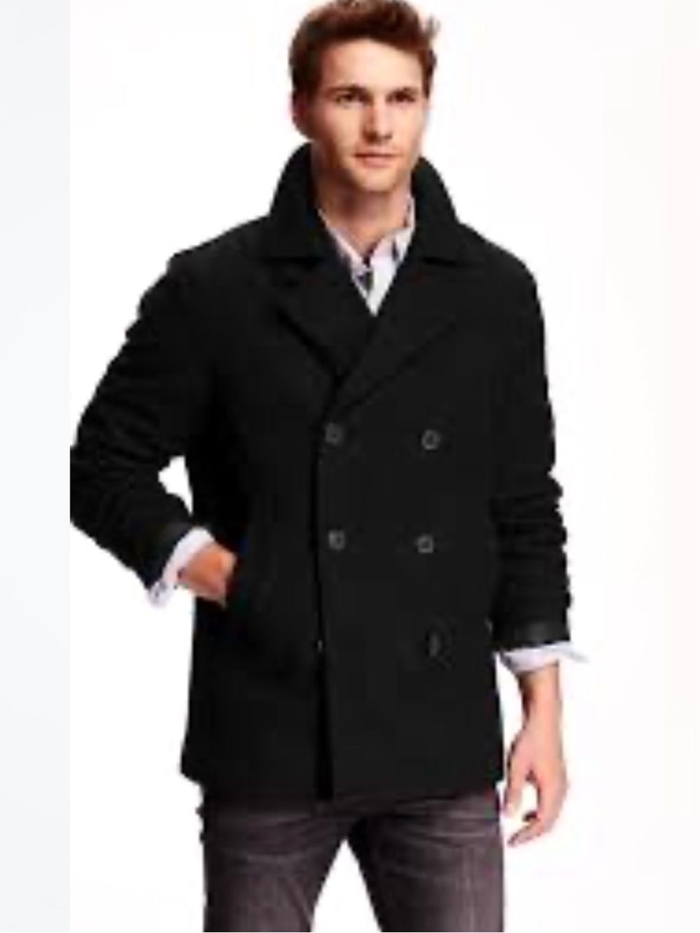Old Navy Men's Black Pea Coat 2XL Button Closure Casual Preppy Marine NWT